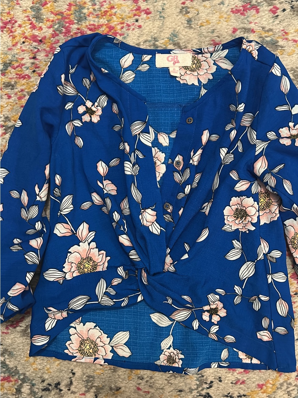 GB girls Royal Blue Floral Twist-Front Blouse